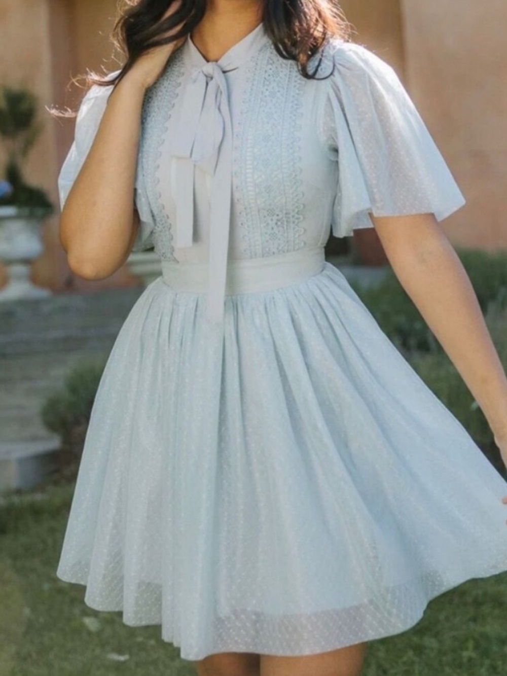 Ivy City Co Light Blue Polka Dot Fit-and-Flare Dress with Bow